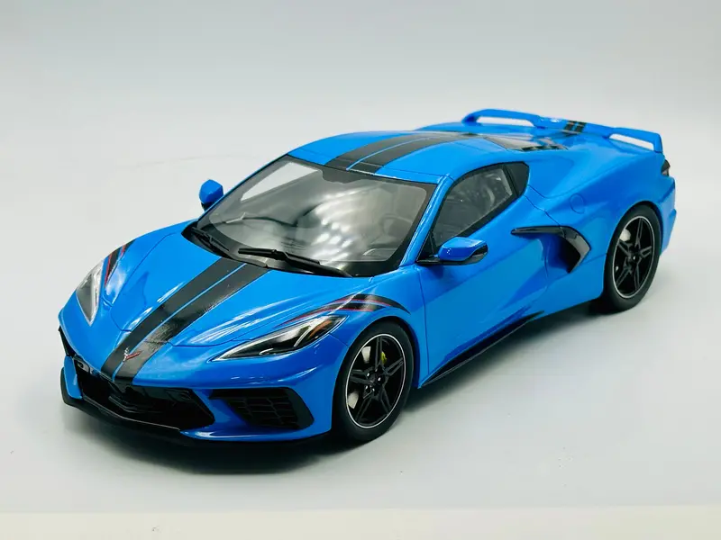 1:18 Chevrolet Corvette C8 -- Rapid Blue W/Black Stripes & Accents -- Gt Spirit 1