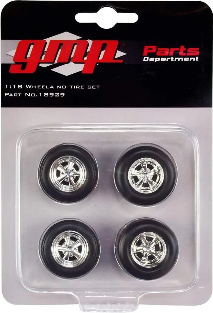 1:18 Cragar Style Drag Wheel & Tyre Set -- Chrome -- Gmp 1