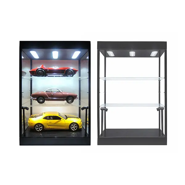 1:18 Display Case W/ Led Lights & 2 Removable Shelves -- Black -- King Creations 1