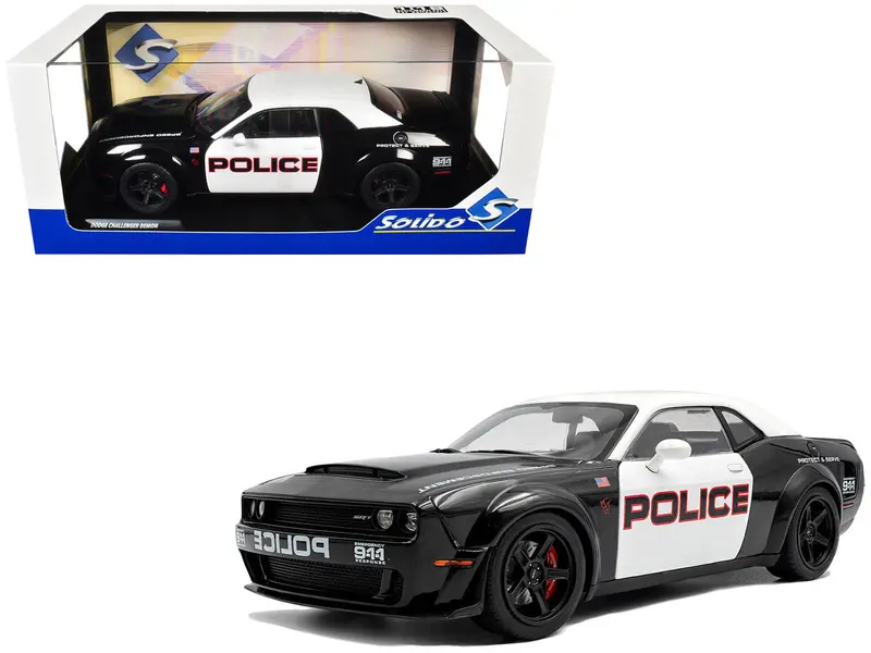 1:18 Dodge Challenger Demon 2023 -- "Police" Black/White -- Solido 1