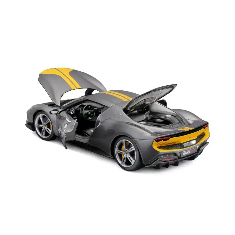 1:18 Ferrari 296 Gtb Assetto Fiorano -- Grigio Titanio (Grey)/Yellow -- Bburago 2