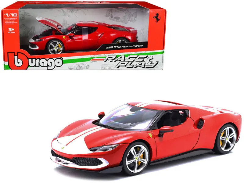 1:18 Ferrari 296 Gtb Assetto Fiorano -- Rosso Corsa Red/White -- Bburago 1