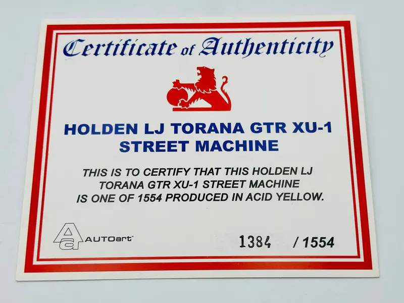 1:18 Holden Lj Torana Gtr Xu-1 Street Machine -- Acid Yellow -- Coa Only -- Biante 2
