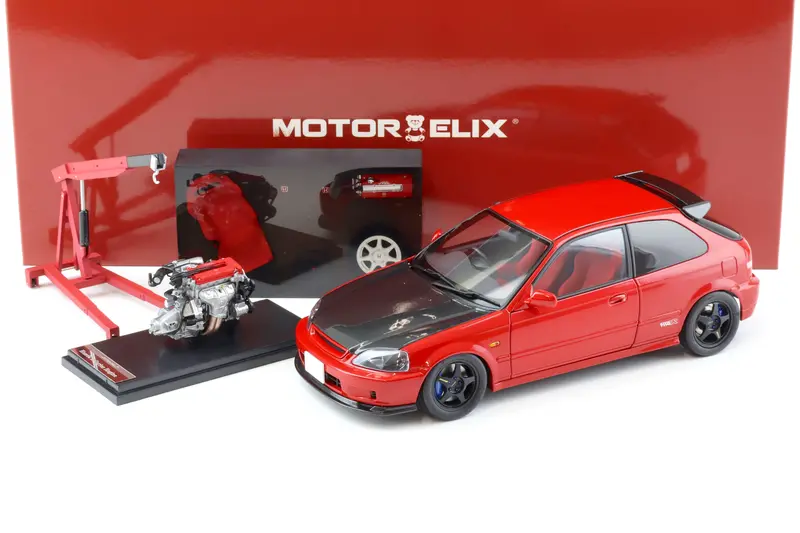 1:18 Honda Civic Type R (Ek9) -- Red W/Black Carbon Fibre -- Motorhelix 1