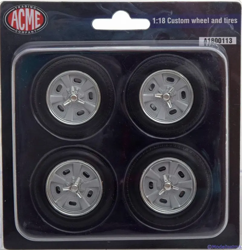 1:18 Indy Style Wheel & Tyre Set -- Grey -- Acme 1