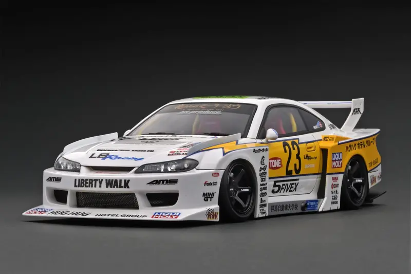 1:18 Lbwk Nissan S15 Silvia Silhouette -- Liberty Walk White/Yellow -- Ignition 1