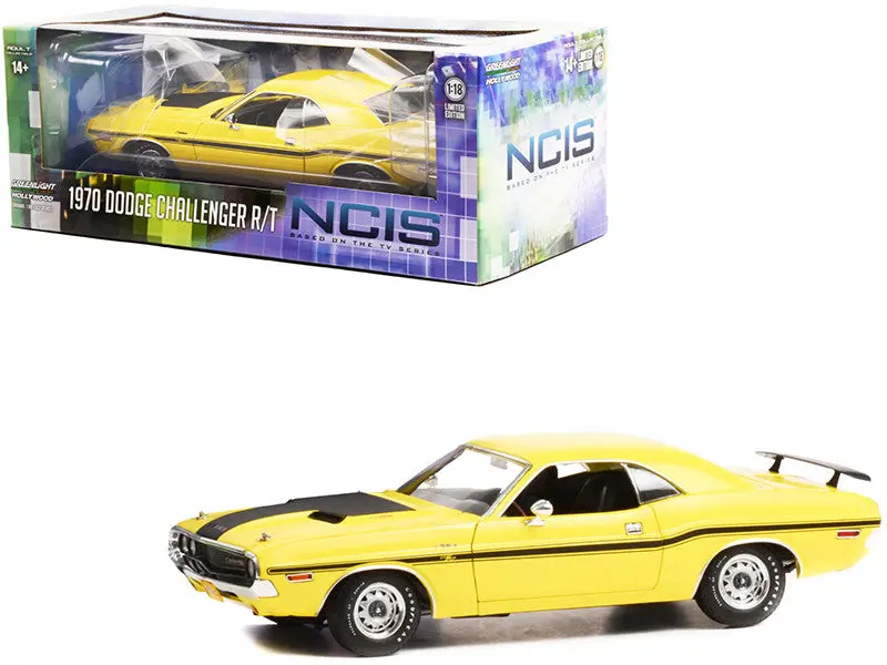 1:18 Ncis 1970 Dodge Challenger R/T -- Yellow W/Matt Black Stripes -- Greenlight 1
