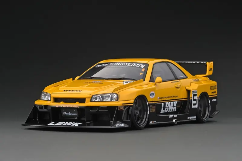 1:18 Nissan E-R34 Silhouette Skyline Gtr - Liberty Walk Yellow - Ignition Ig2702 1