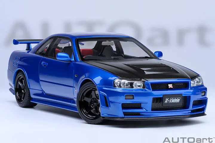 1:18 Nissan Skyline Gt-R (R34) Z-Tune -- Bayside Blue W/Carbon Hood -- Autoart 1