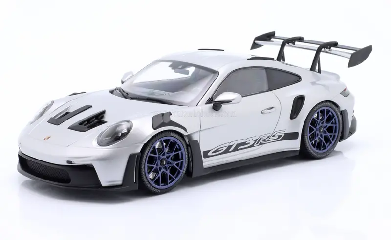 1:18 Porsche 911 (992) Gt3 Rs Coupe 2023 -- Silver W/Blue Wheels -- Minichamps 1