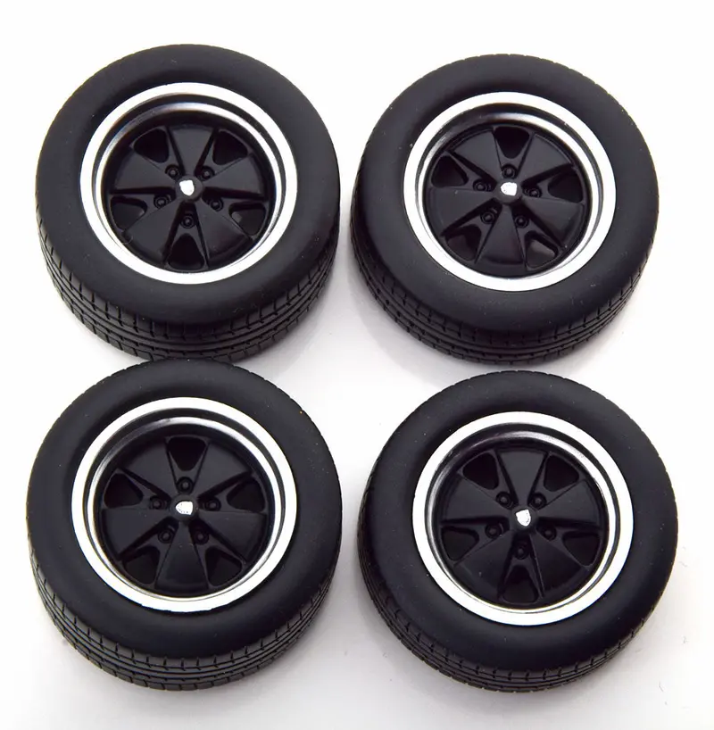 1:18 Porsche 911 Black/Chrome Wheel & Tyre Set -- Kk-Scale 1