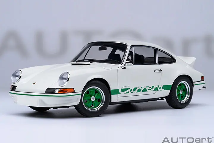 1:18 Porsche 911 Carrera Rs 2.7 Coupe 1973 -- White W/Green Stripes -- Autoart 7 1