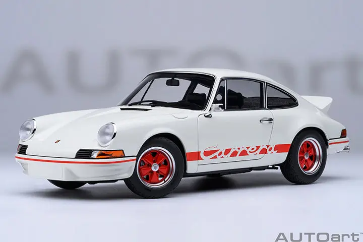 1:18 Porsche 911 Carrera Rs 2.7 Coupe 1973 - White W/Red Stripes - Autoart 78030 1