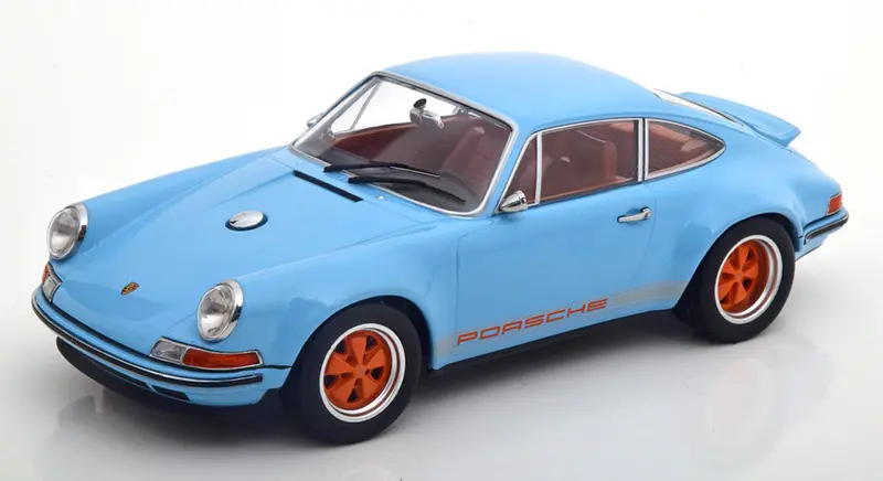 1:18 Porsche 911 Coupe By Singer -- Blue W/Orange Stripes -- Kk-Scale 1
