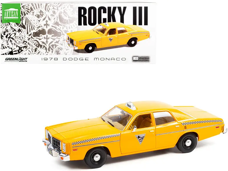 1:18 Rocky Iii (3) -- 1978 Dodge Monaco Yellow Taxi -- Greenlight 1