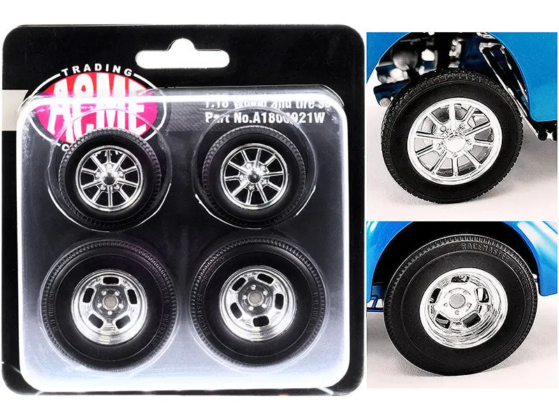 1:18 Show Chrome Gasser Wheel & Tyre Set -- Chrome -- Acme 1