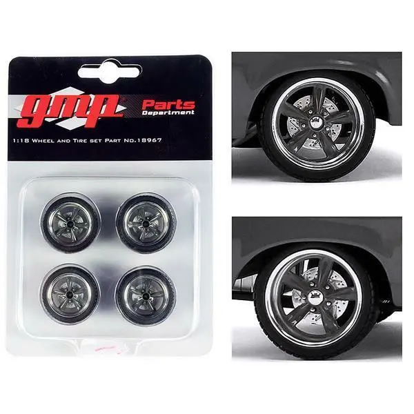 1:18 Street Fighter Billet Wheel & Tyre Set -- Black//Chrome -- Gmp 1