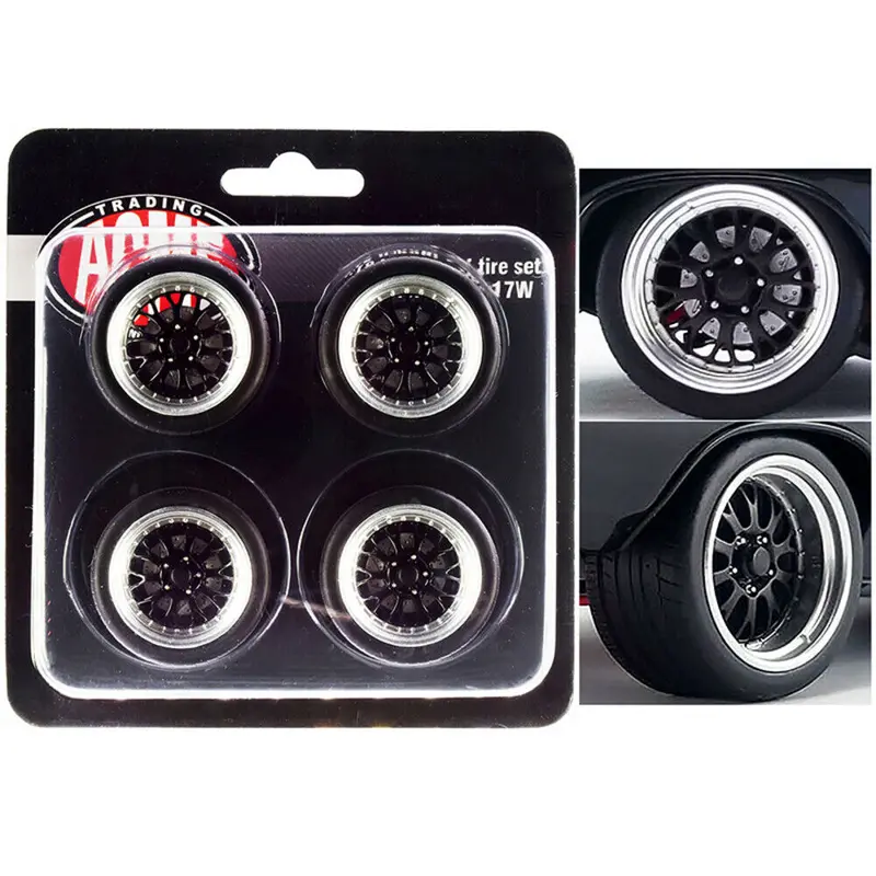 1:18 Street Fighter Pro Touring Wheel & Tyre Set -- Black/Chrome -- Acme 1