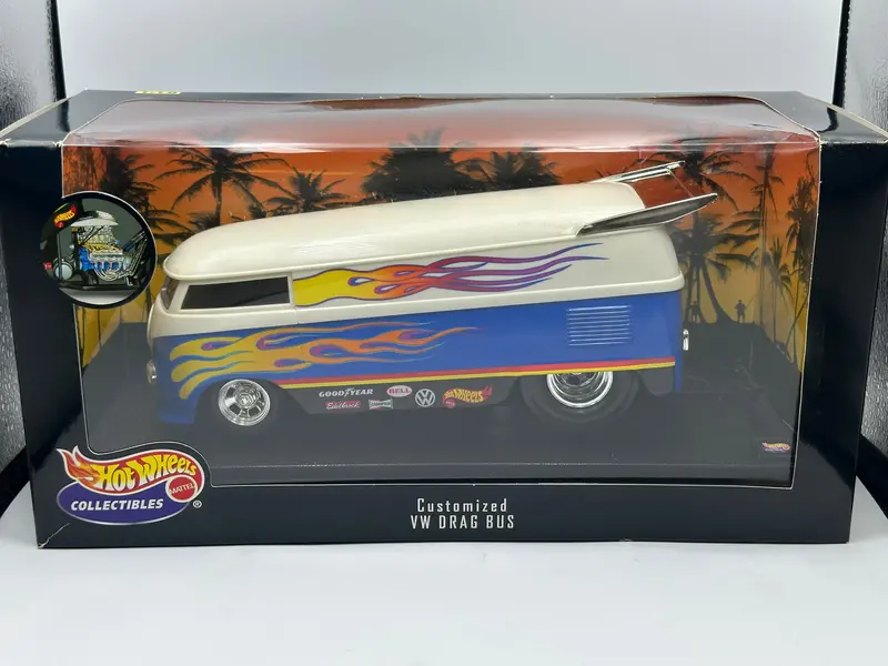 1:18 Vw Kombi -- Custom Drag Bus - Blue/White W/Flames -- Hot Wheels 1