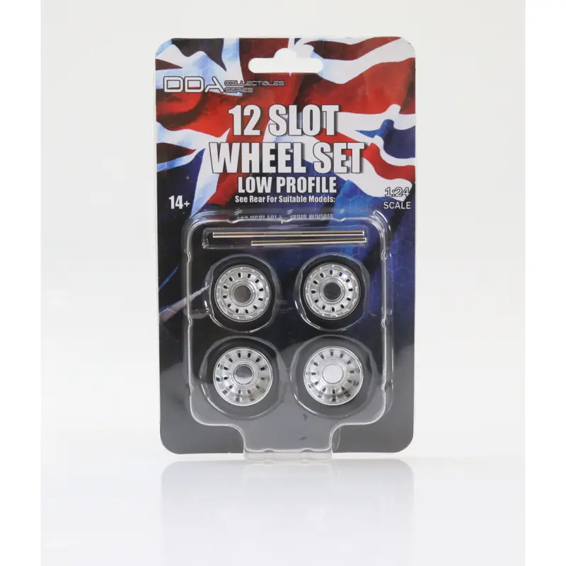 1:24 12 Slot Wheel Set -- Large Wheels Low Profile Tyres -- Chrome -- Dda 1