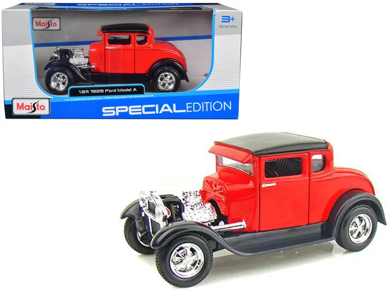 1:24 1929 Ford Model A Coupe -- Red/Black -- Maisto 1