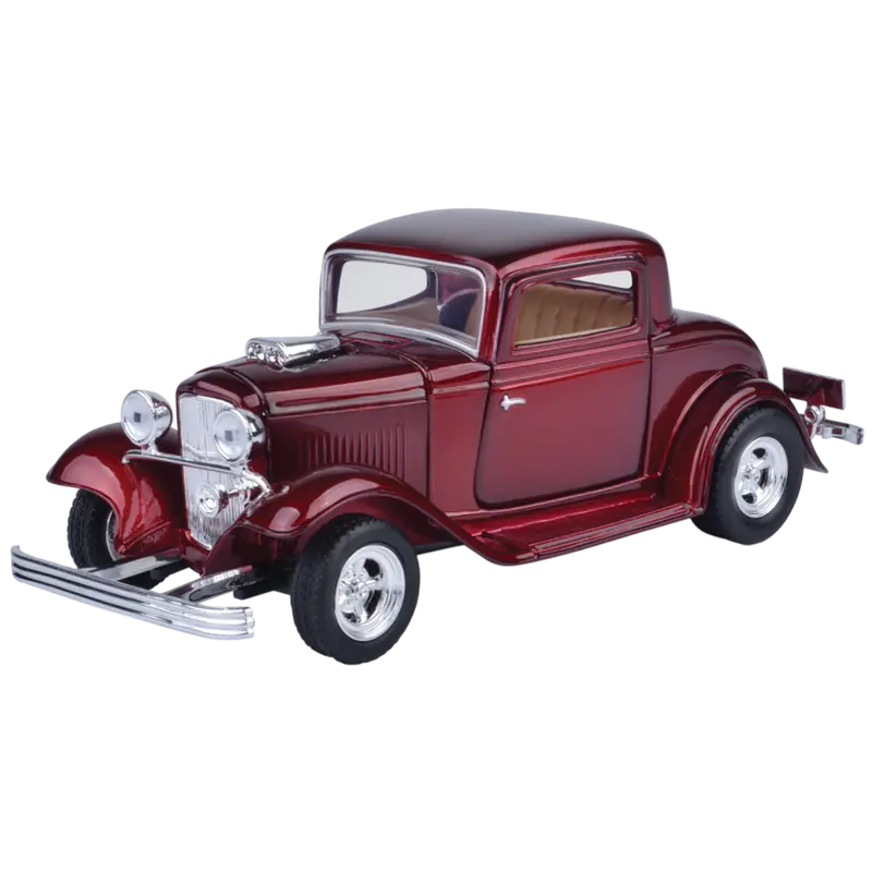 1:24 1932 Ford 3-Window Coupe Hot Rod -- Dark Red -- Motormax 1