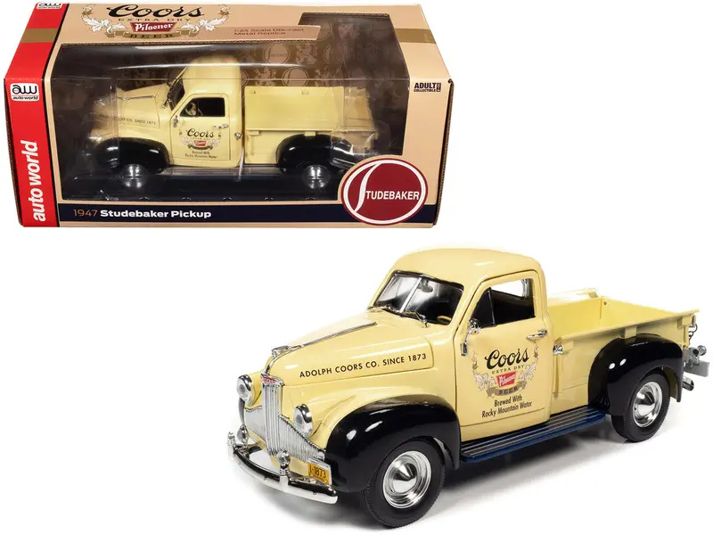 1:24 1947 Studebaker Pickup Truck -- "Coors Pilsner" Cream/Black -- Auto World 1