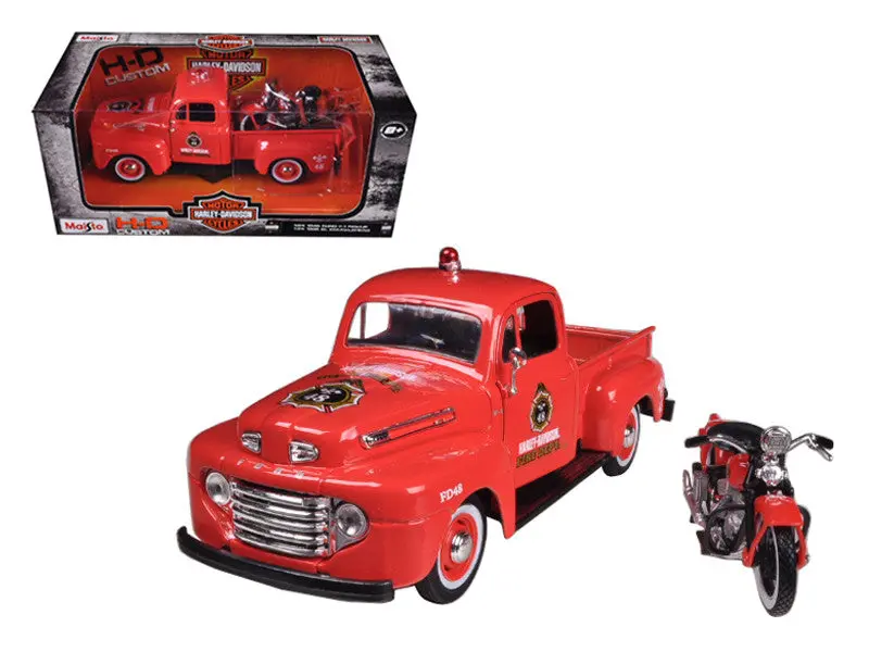 1:24 1948 Ford F-1 Pickup & 1936 Harley-Davidson Knucklehead Motorbike -- Maisto 1