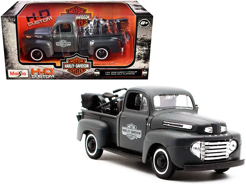 1:24 1948 Ford F-1 Pickup & 1942 Harley-Davidson Wla Flathead Motorbike - Maisto 1
