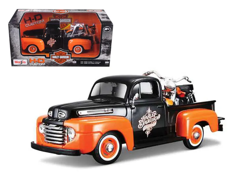 1:24 1948 Ford F-1 Pickup & 1958 Harley-Davidson Flh Duo Motorbike -- Maisto 1