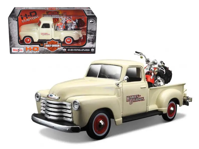 1:24 1950 Chevrolet 3100 Pickup Truck & 2001 Flsts Heritage Motorbike -- Maisto 1