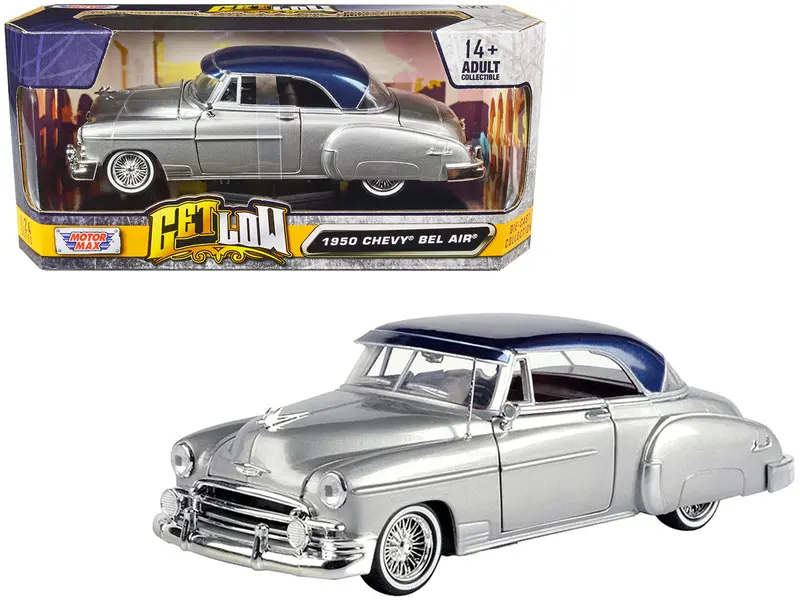 1:24 1950 Chevrolet Bel Air Lowrider -- Silver / Blue Top -- Motormax Get Low 1