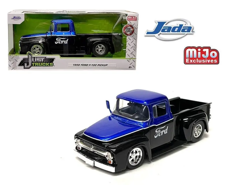 1:24 1956 Ford F-100 Custom -- Black/Blue -- Jada: Just Trucks 1
