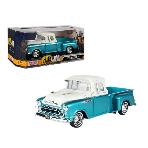 1:24 1957 Chevrolet 3100 Stepside Pickup - Turquoise / White -- Motormax Get Low 1