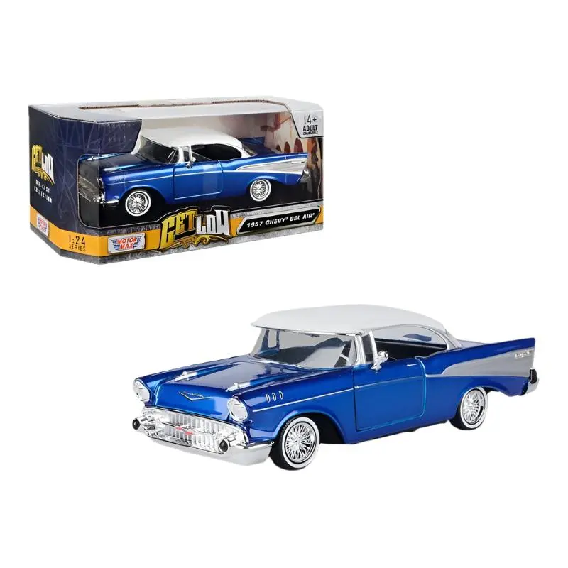 1:24 1957 Chevrolet Bel Air Lowrider -- Candy Blue / White -- Motormax Get Low 1