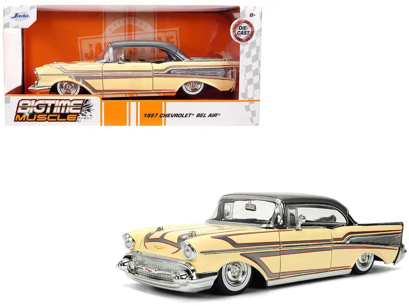 1:24 1957 Chevrolet Bel Air Lowrider -- Cream/Grey -- Jada: Big Time Muscle 1