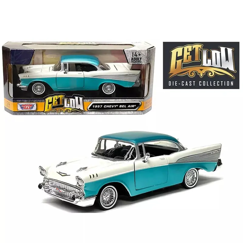 1:24 1957 Chevrolet Bel Air Lowrider -- Turquoise / White -- Motormax Get Low 1