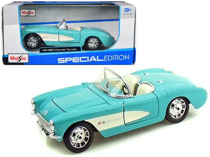 1:24 1957 Chevrolet Corvette Convertible -- Turquoise -- Maisto 1