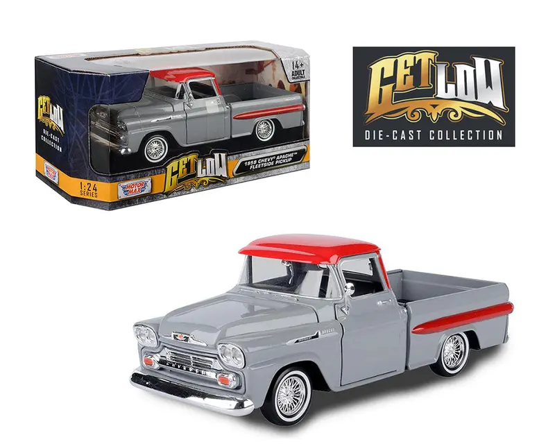 1:24 1958 Chevrolet Apache Fleetside Pickup -- Grey / Red -- Motormax Get Low 1