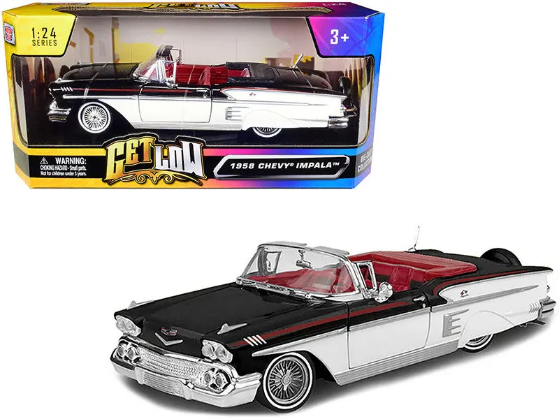 1:24 1958 Chevrolet Impala Convertible Lowrider - Black/White - Motormax Get Low 1