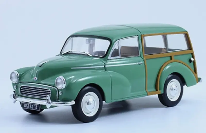 1:24 1958 Morris Minor Traveller -- Bermuda Light Green W/Wood Details -- Atlas 1