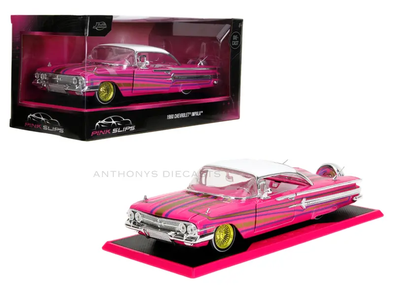 1:24 1960 Chevrolet Impala Low Rider -- Pink W/Pinstripes -- Jada: Pink Slips 1