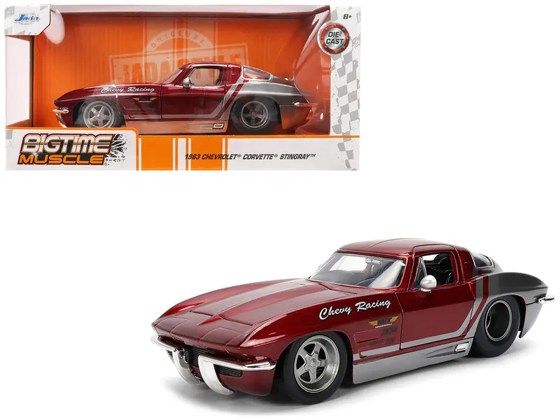 1:24 1963 Chevrolet Corvette -- Maroon/Silver -- Jada: Big Time Muscle 1