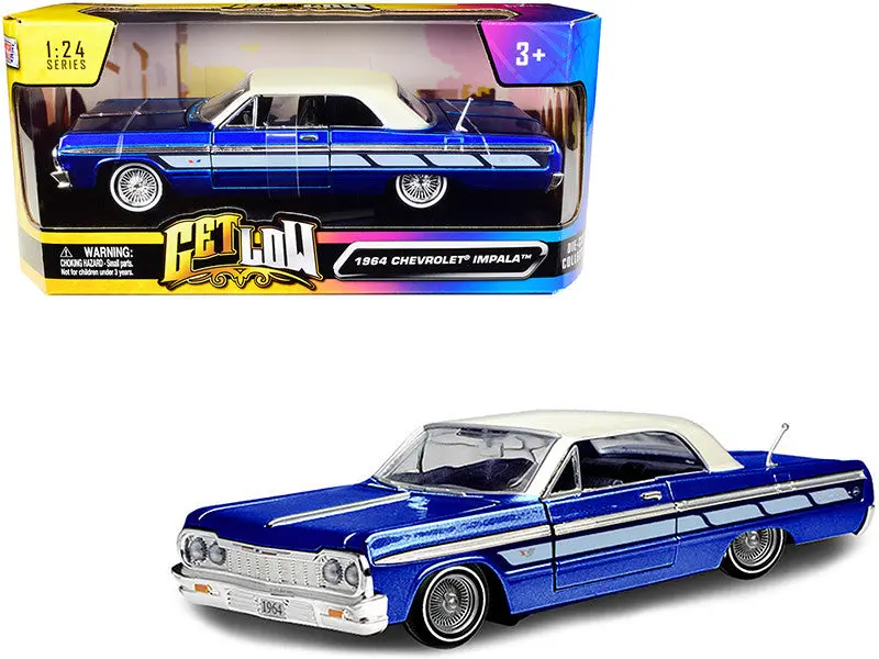 1:24 1964 Chevrolet Impala Lowrider -- Blue/White -- Motormax Get Low 1
