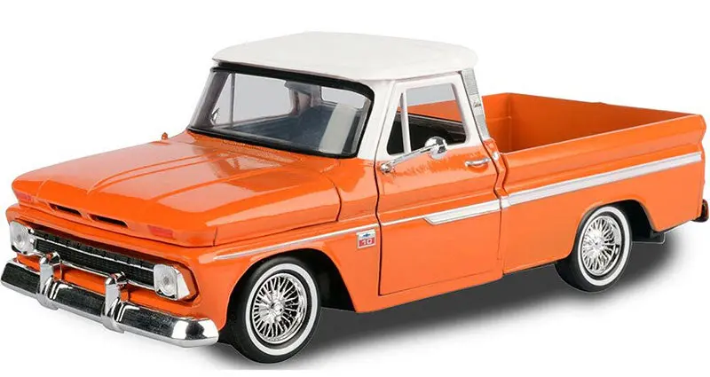 1:24 1966 Chevrolet C10 Fleetside Pickup -- Orange / White -- Motormax Get Low 1