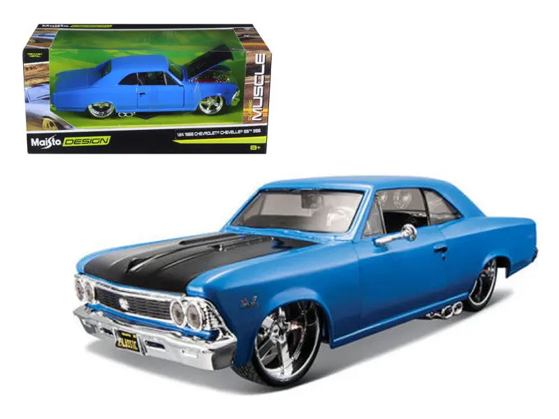 1:24 1966 Chevrolet Chevelle Ss 396 -- Blue W/Black Hood -- Maisto Design 1