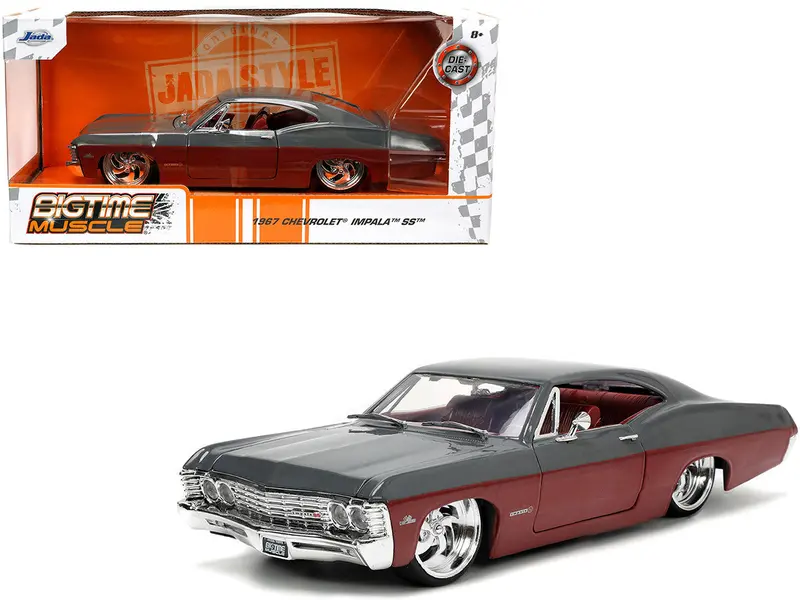 1:24 1967 Chevrolet Impala Ss -- Grey / Burgundy -- Jada: Big Time Muscle 1