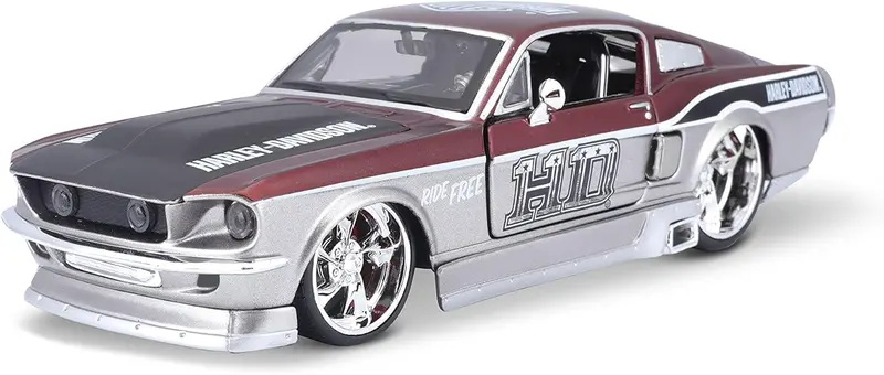 1:24 1967 Ford Mustang Gt -- Harley-Davidson Grey/Maroon -- Maisto 1