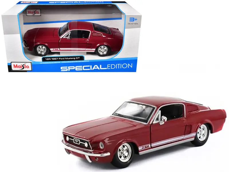 1:24 1967 Ford Mustang Gt -- Red W/White Stripes -- Maisto 1