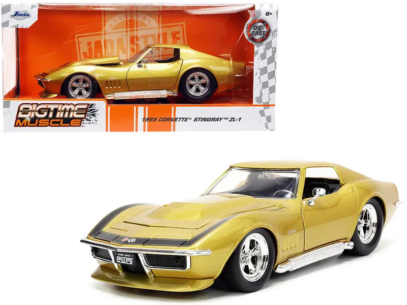 1:24 1969 Chevrolet Corvette Stingray Zl-1 -- Gold W/Black Stripe -- Jada 1